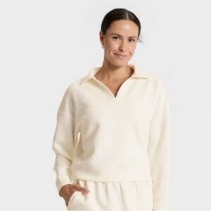 Women's Airy Sleek Polo Sweatshirt - All In Motion-Cream- XL